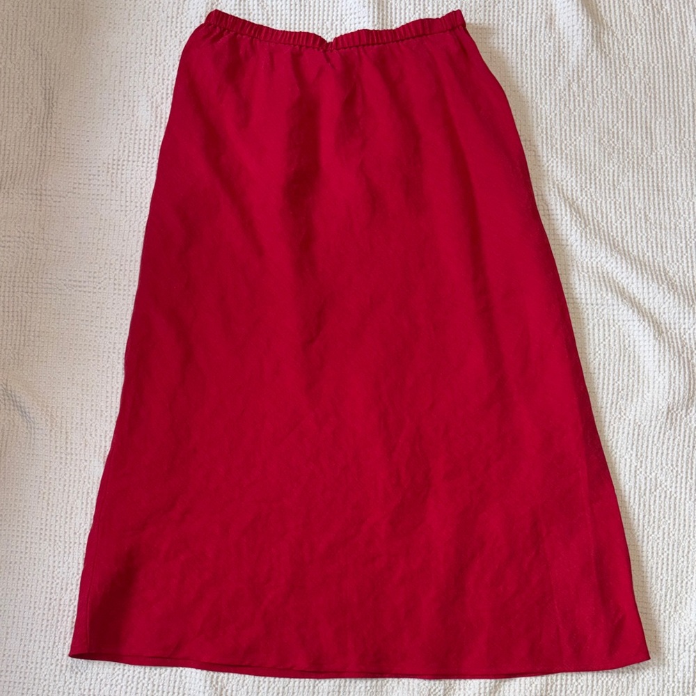 Eileen Fisher Vintage Vibrant Red Linen Silk A-Line Skirt, Petite Medium, NWOT